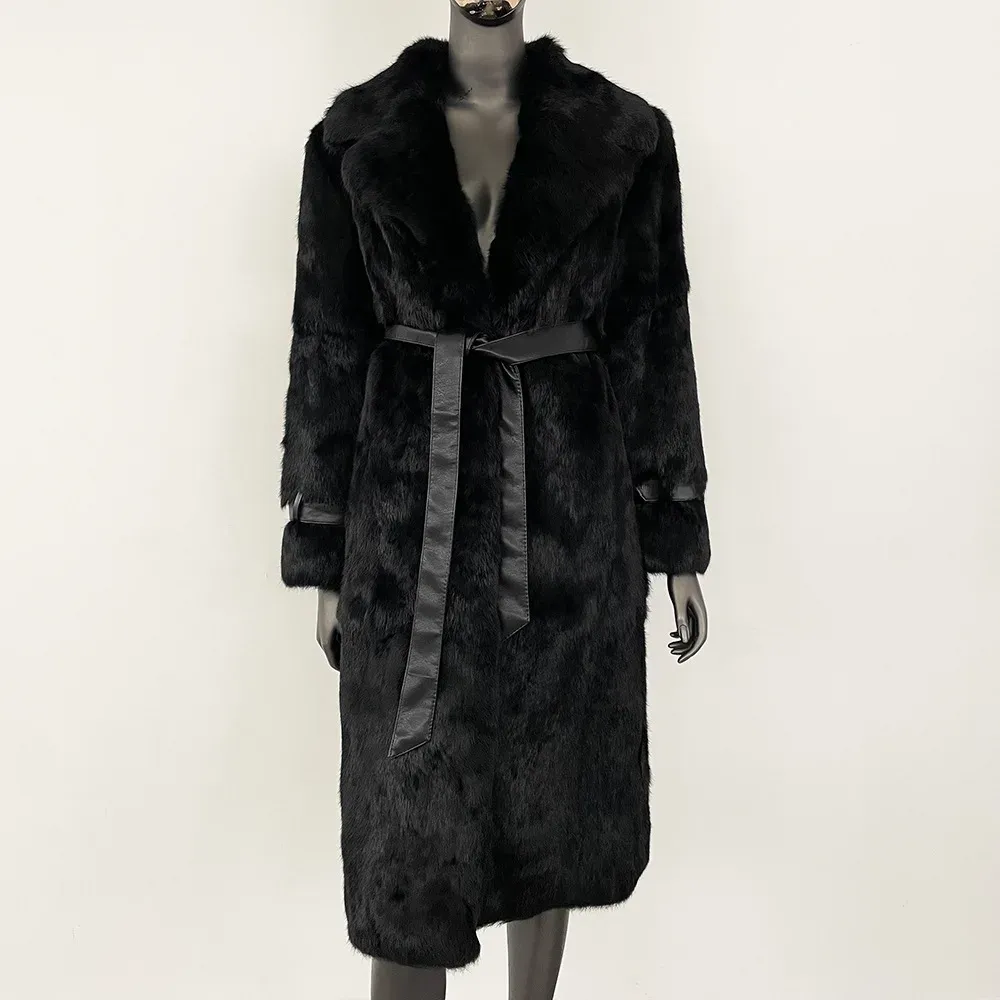 cold weather outfits Joskaa New Women's Fashionable Fur Jacket Imported From China Over Knee Whole Leather Rabbit Printed Fox Leopard Slip Resistant To Cold